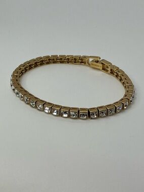 Swarovski Gold Tone Crystal Tennis Bracelet Square Stones |  7”